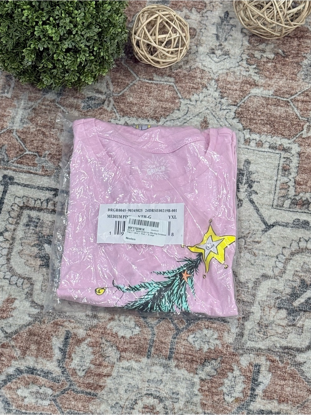 MAD Engine Girls Pink Holiday Tree Tee with Yellow Star Graphic